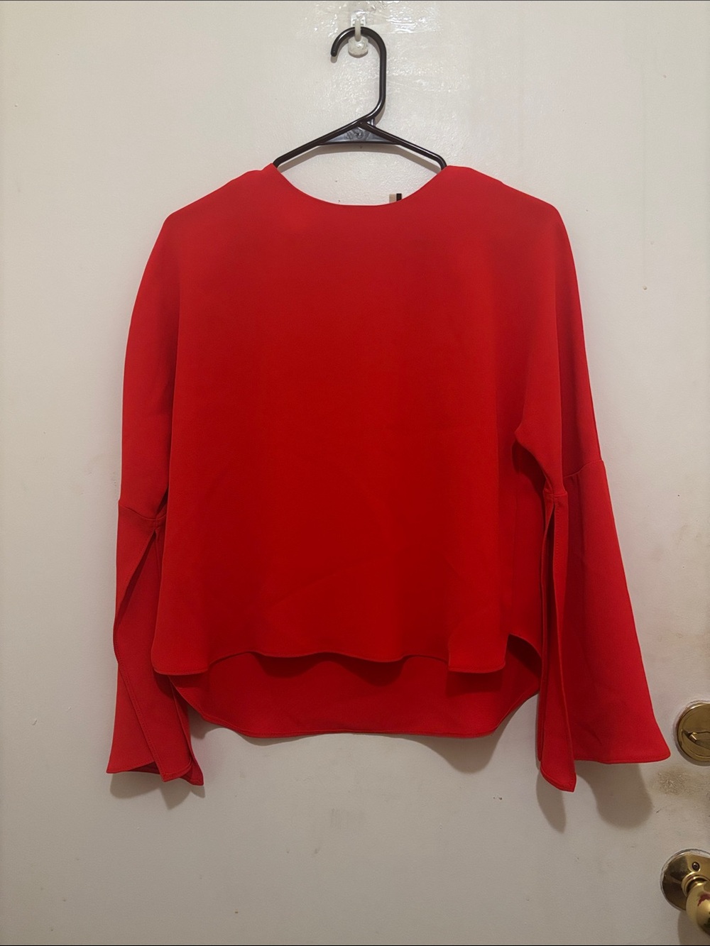 Topshop Bright Red High-Low Bell Sleeve Blouse | US 4 / UK 8